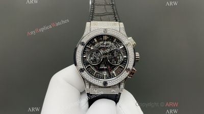Hublot Classic Fusion 45mm 316L Steel 7750 Chrongraph Movement Diamond Bezel Watch